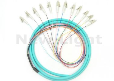 Cordón de remiendo verde de la fibra del LC OM3, cable de fribra óptica con varios modos de funcionamiento de la base de la longitud 12 del 1.5M